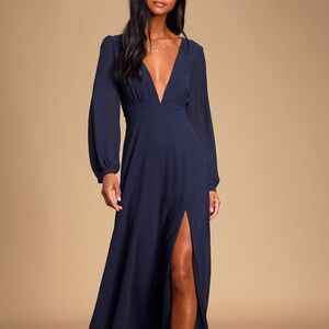 Lulu's All My Life Navy Blue Long Sleeve Maxi Dress Size Medium